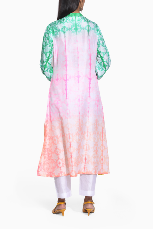 Pink Peach Green Ombre Shibori Kurta