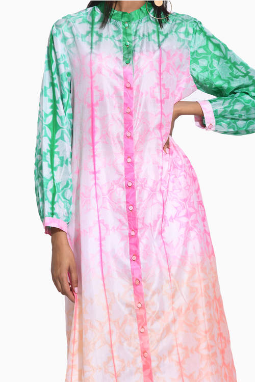 Pink Peach Green Ombre Shibori Kurta