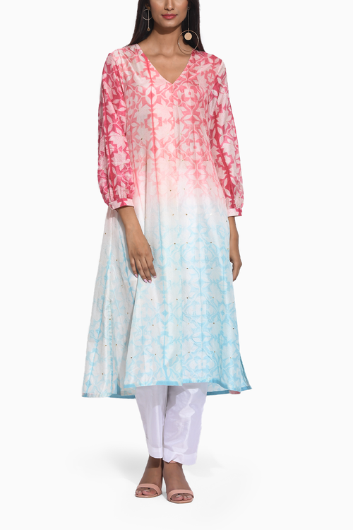 Red Blue Shibori Kurta
