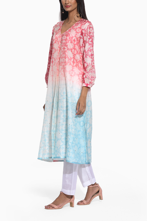 Red Blue Shibori Kurta