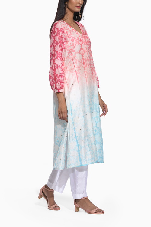 Red Blue Shibori Kurta