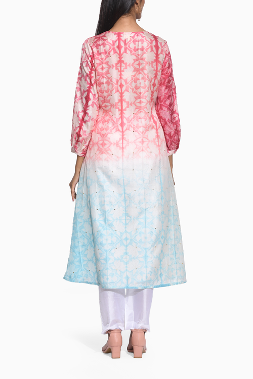 Red Blue Shibori Kurta