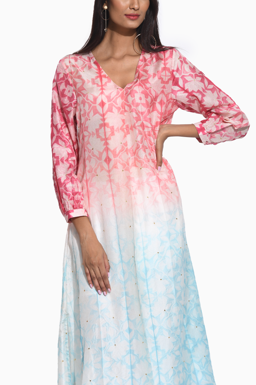 Red Blue Shibori Kurta