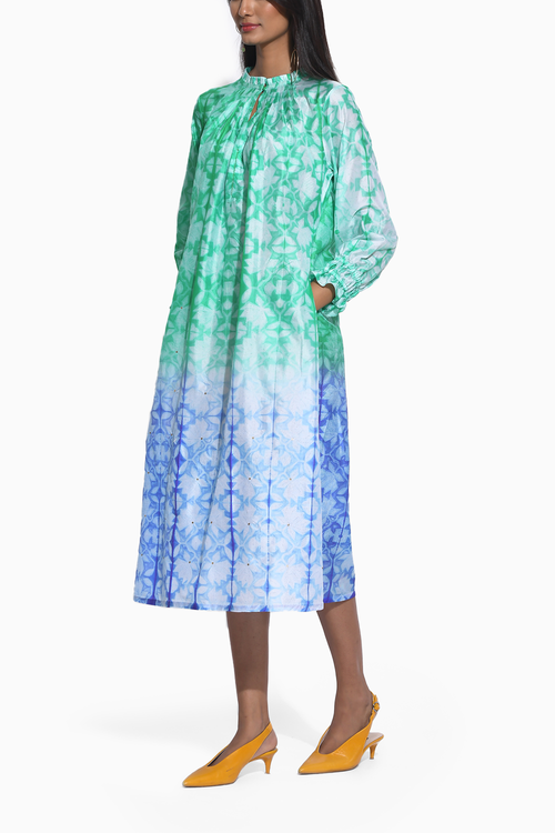 Green Purple Ombre Shibori Dress