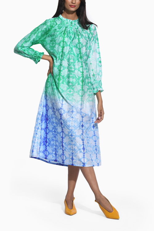 Green Purple Ombre Shibori Dress