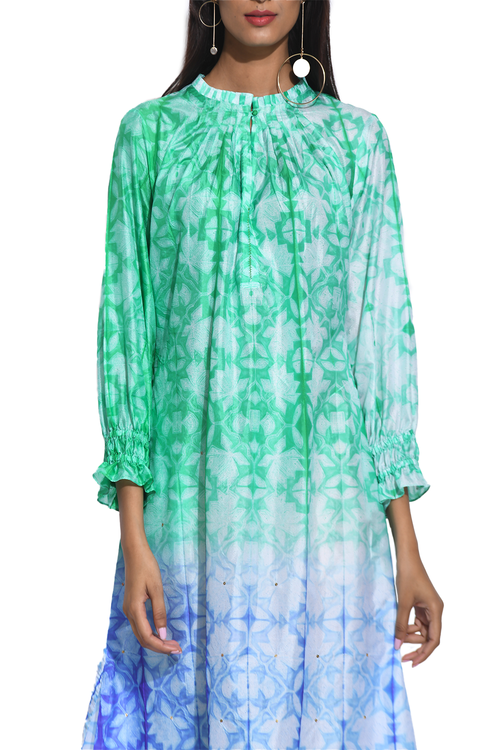 Green Purple Ombre Shibori Dress