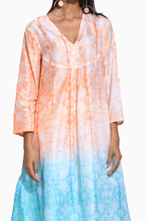 Peach Blue Ombre Shibori Kurta