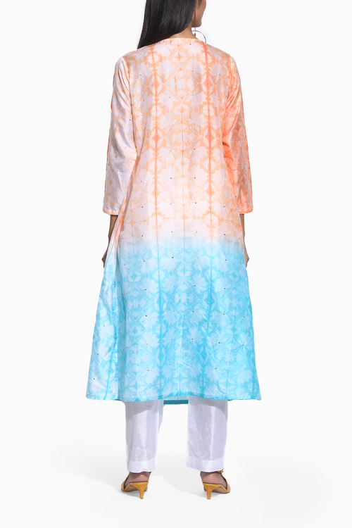 Peach Blue Ombre Shibori Kurta