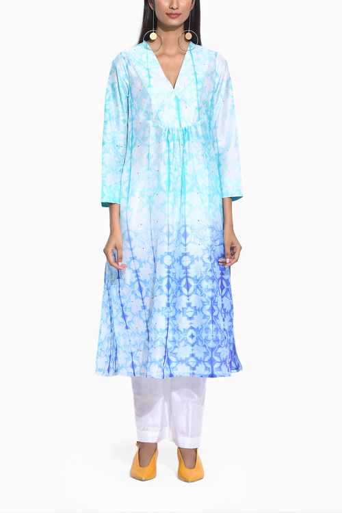 Blue Purple Ombre Shibori Kurta