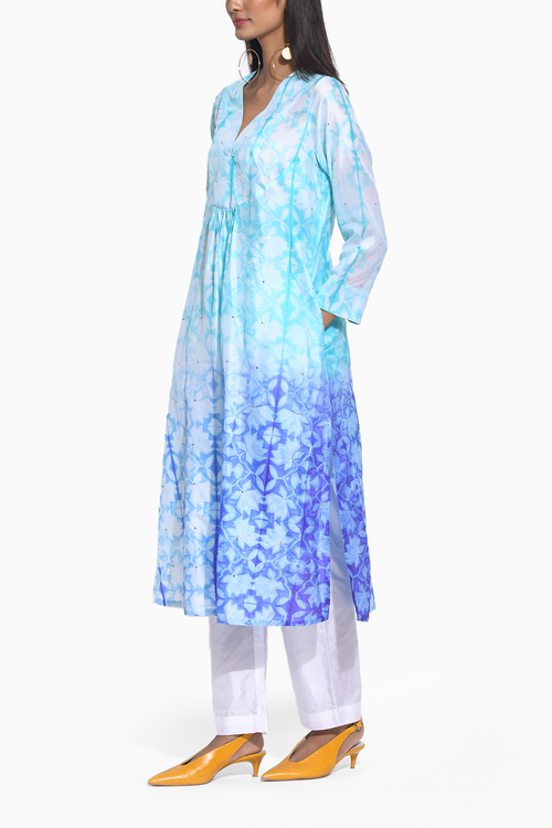 Blue Purple Ombre Shibori Kurta