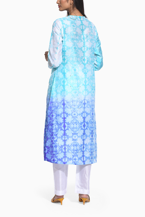 Blue Purple Ombre Shibori Kurta