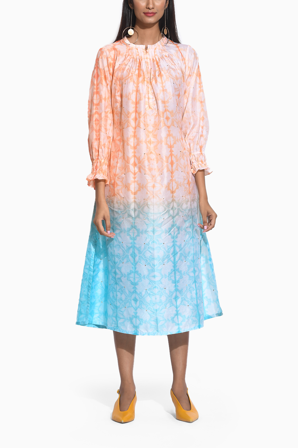 Peach Blue Ombre Shibori Dress