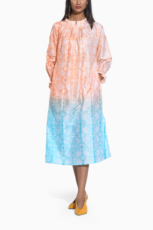 Peach Blue Ombre Shibori Dress