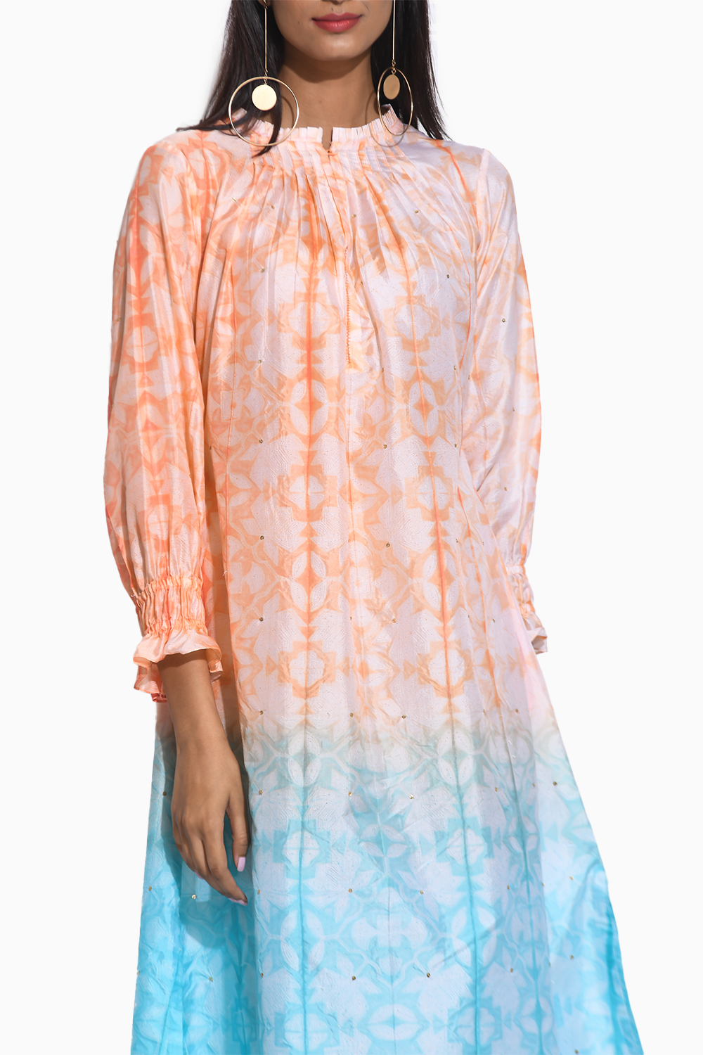 Peach Blue Ombre Shibori Dress