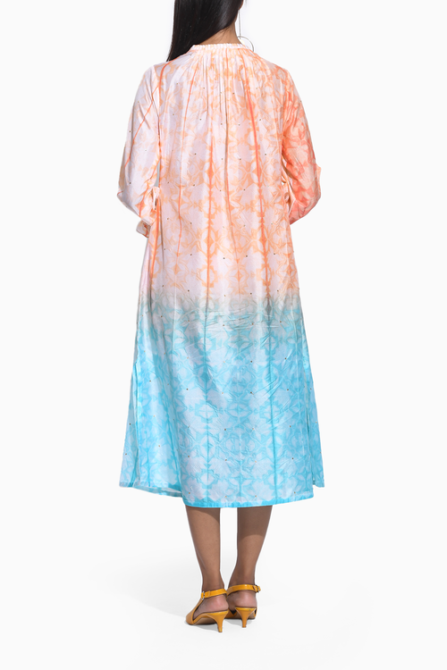 Peach Blue Ombre Shibori Dress