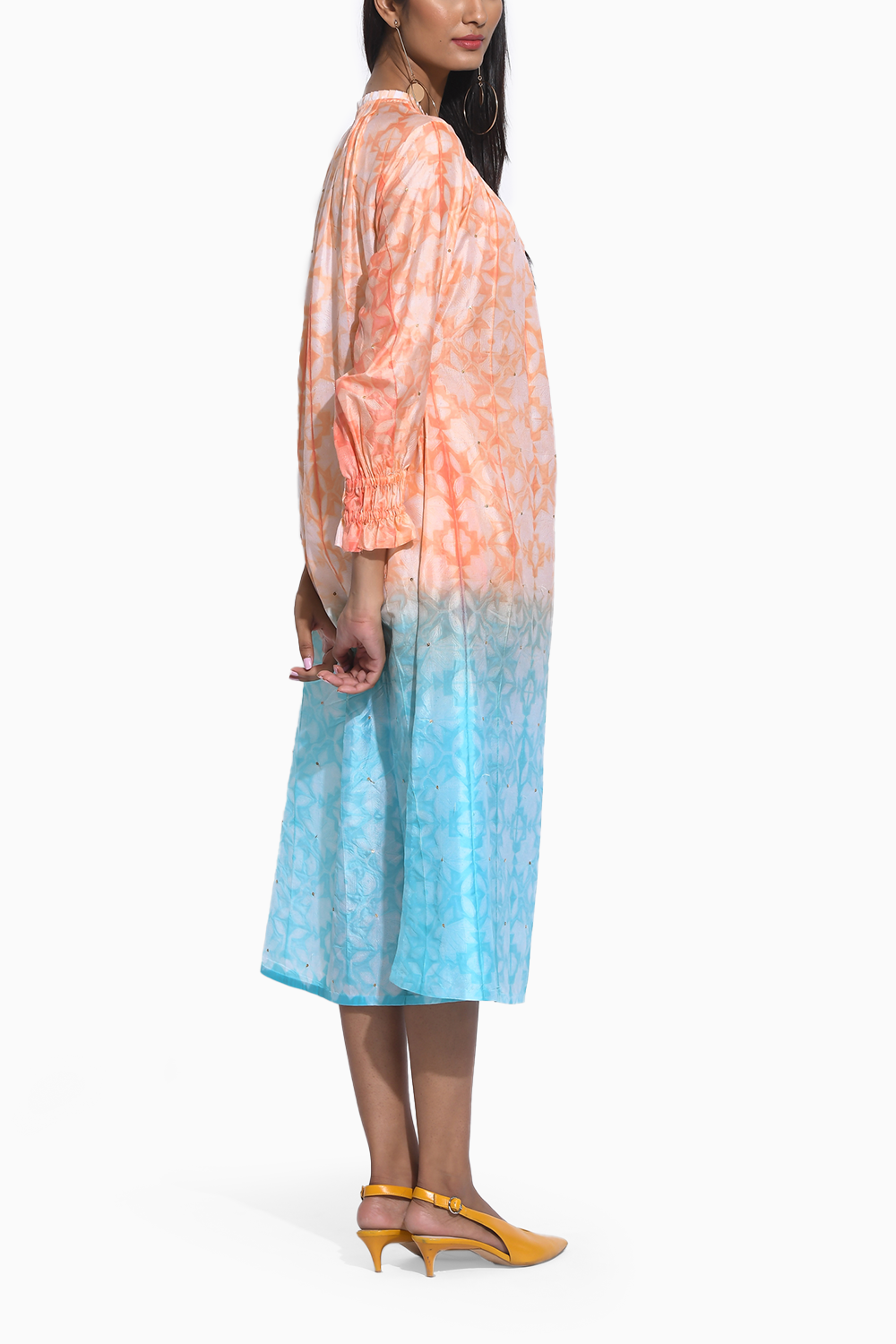 Peach Blue Ombre Shibori Dress