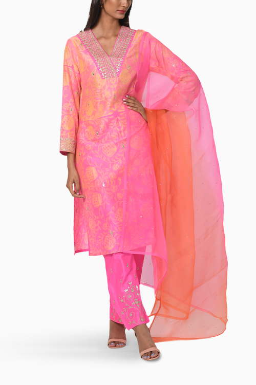 Gulkand Pink Floral Embroidered Kurta Set