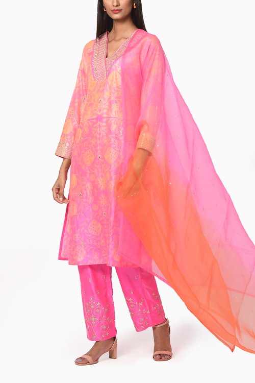 Gulkand Pink Floral Embroidered Kurta Set