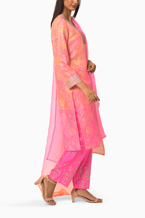 Gulkand Pink Floral Embroidered Kurta Set