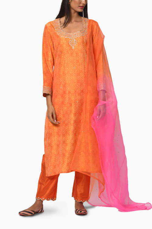 Gulkand Orange Yellow Embroidered Kurta Set