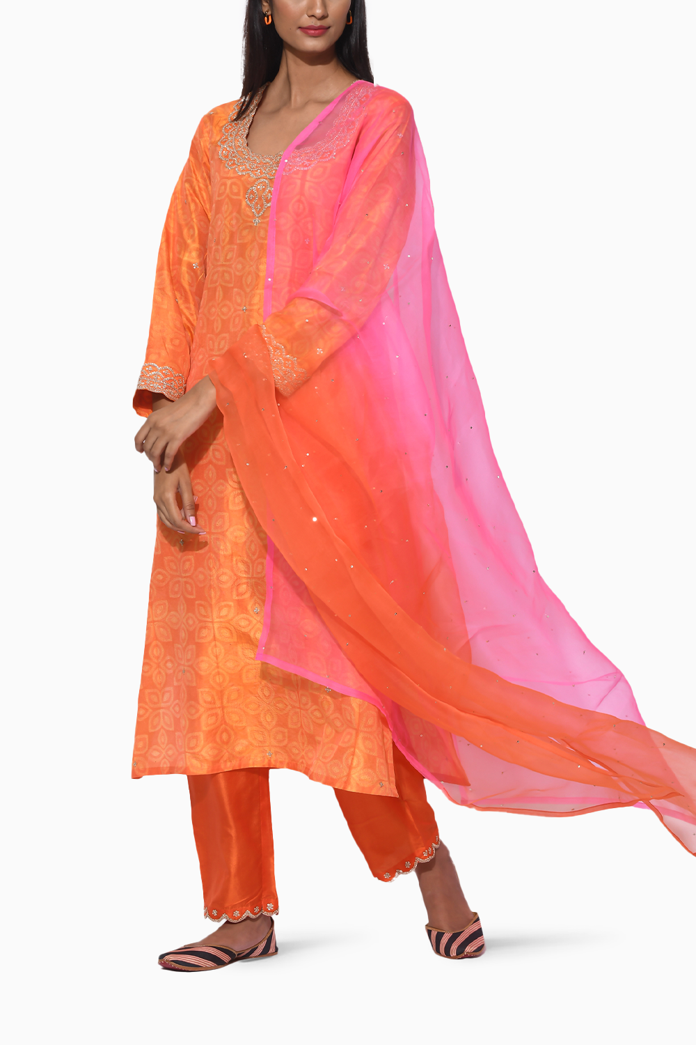 Gulkand Orange Yellow Embroidered Kurta Set