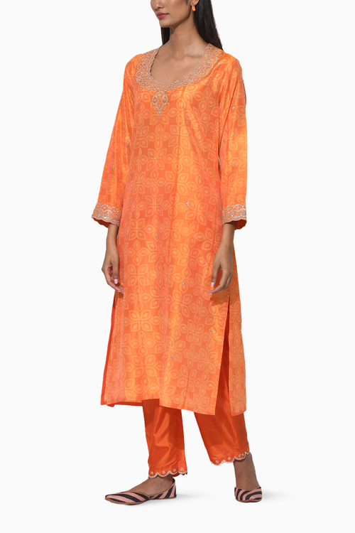 Gulkand Orange Yellow Embroidered Kurta and Pants