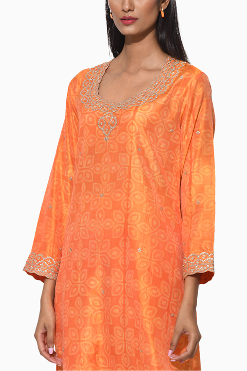 Gulkand Orange Yellow Embroidered Kurta and Pants