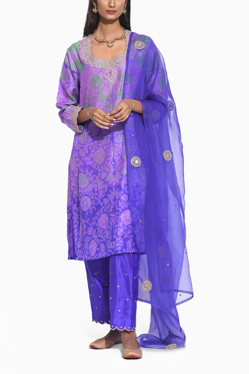 Gulkand Purple Embroidered Kurta Set