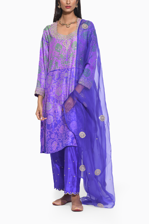 Gulkand Purple Embroidered Kurta Set