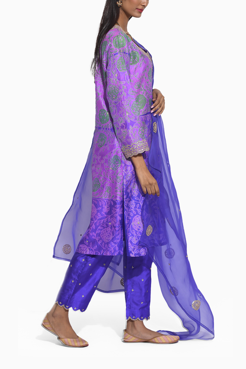 Gulkand Purple Embroidered Kurta Set