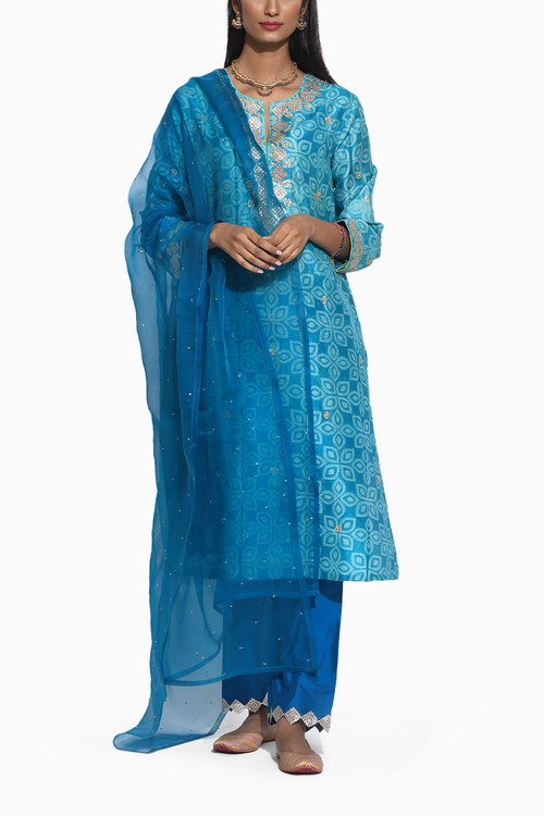 Gulkand Teal Embroidered Kurta Set