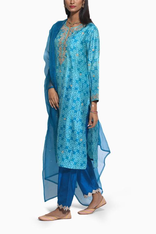 Gulkand Teal Embroidered Kurta Set