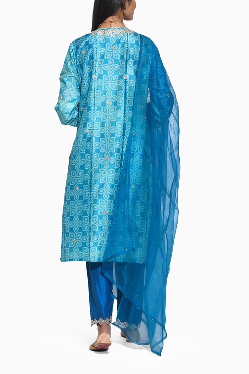 Gulkand Teal Embroidered Kurta Set