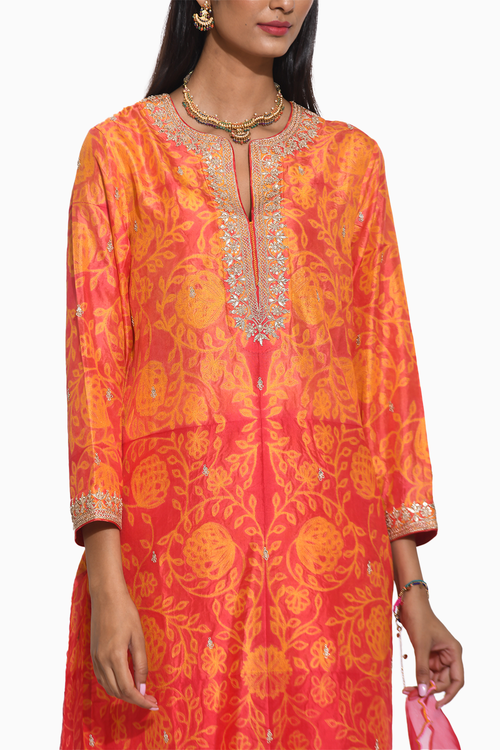 Gulkand Orange Shibori Embroidered Kurta Set