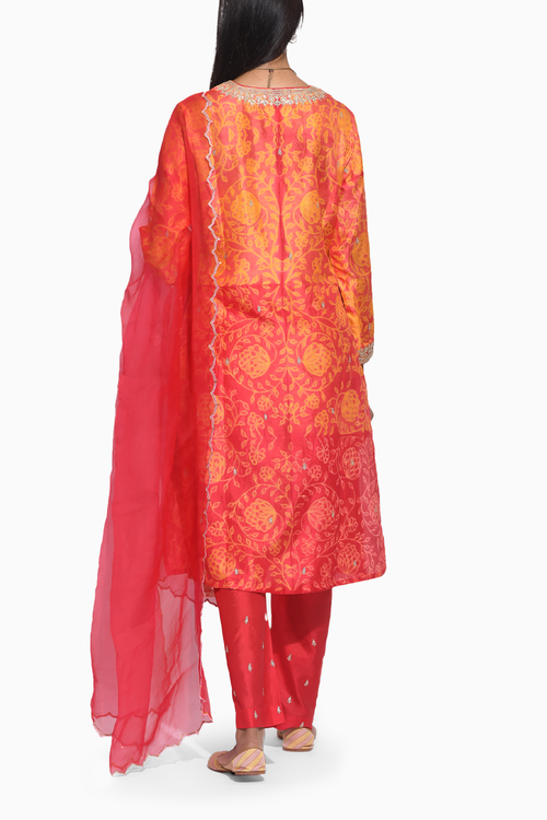Gulkand Orange Shibori Embroidered Kurta Set
