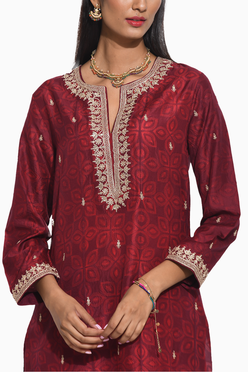 Gulkand Maroon Shibori Embroidered Kurta and Pants