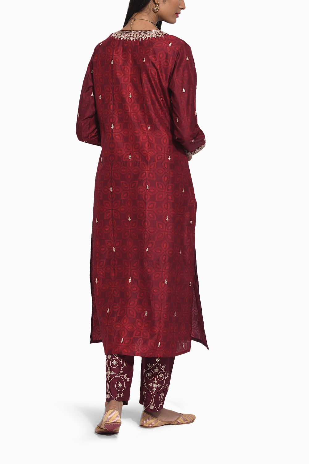 Gulkand Maroon Shibori Embroidered Kurta and Pants