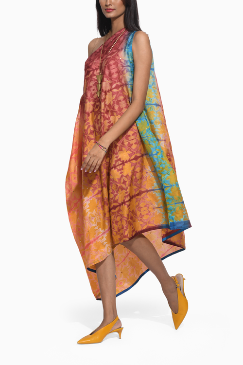Ombre Brown Teal Shibori Cape