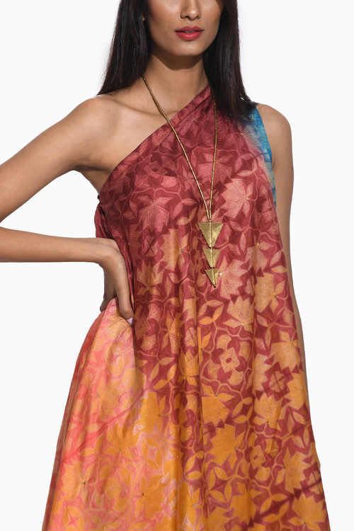 Ombre Brown Teal Shibori Cape
