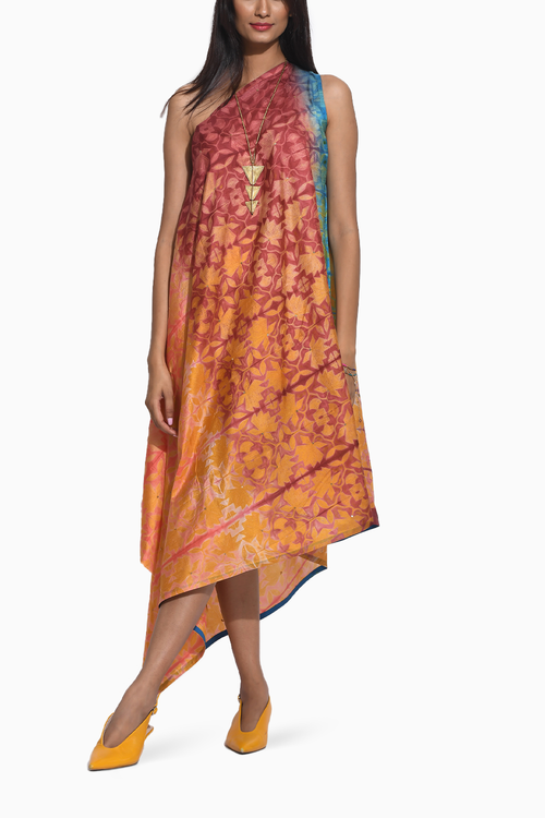 Ombre Brown Teal Shibori Cape