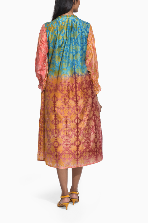 Ombre Teal Brown Shibori with Sequins Dress