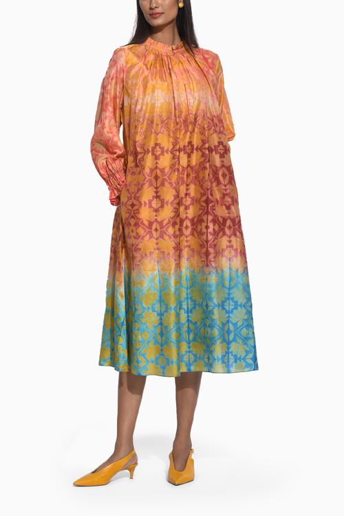 Ombre Brown Teal Shibori with Sequins Dress