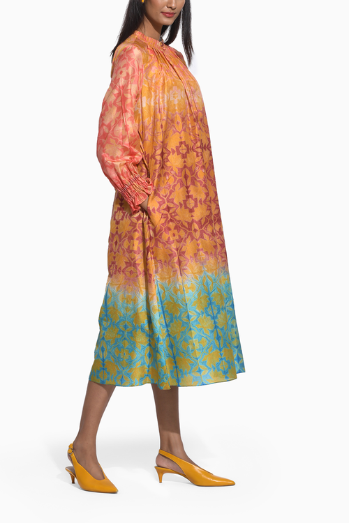 Ombre Brown Teal Shibori with Sequins Dress
