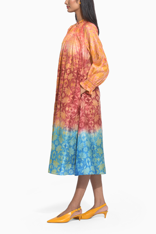 Ombre Brown Teal Shibori with Sequins Dress