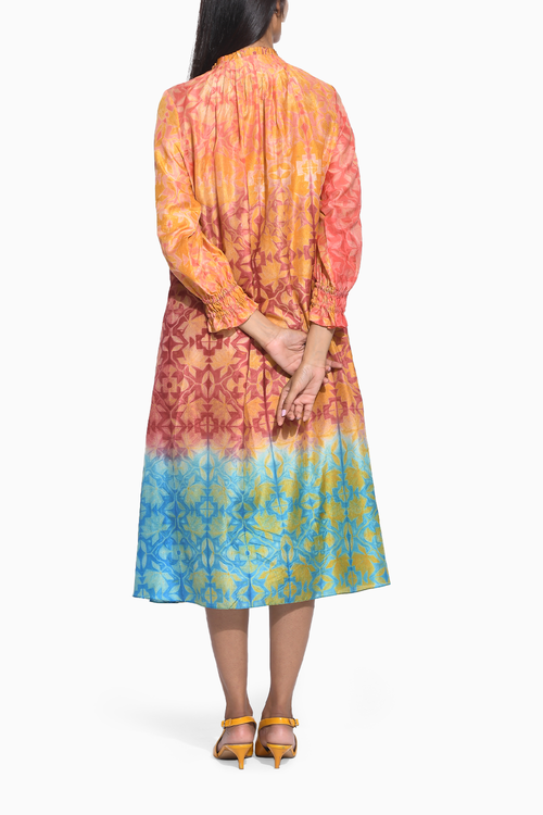 Ombre Brown Teal Shibori with Sequins Dress