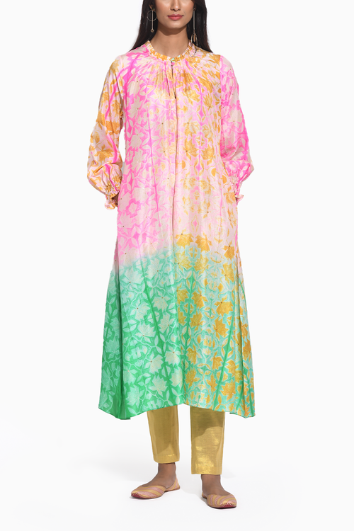 Pink Green Shibori Dress