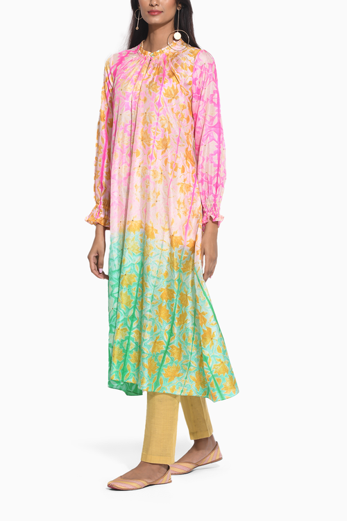 Pink Green Shibori Dress
