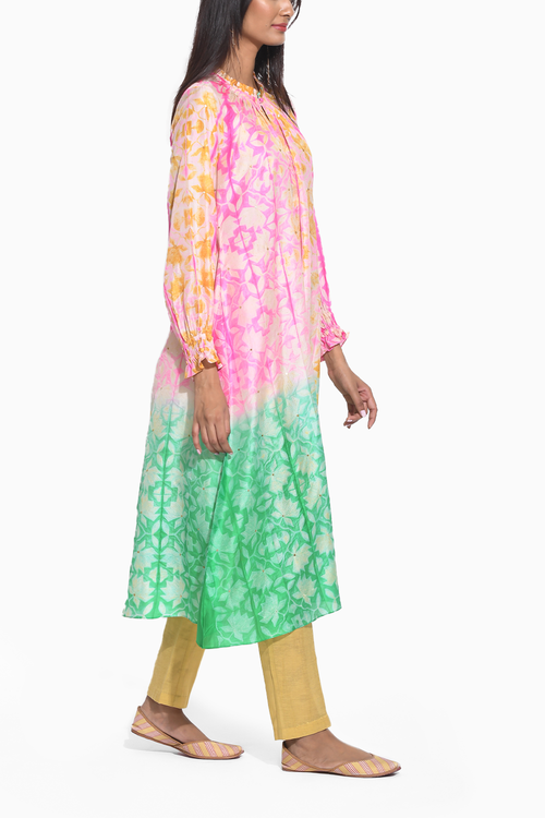 Pink Green Shibori Dress