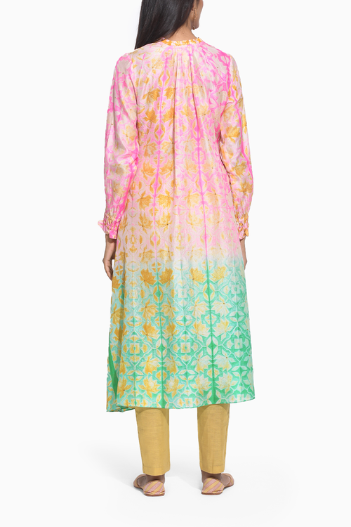 Pink Green Shibori Dress