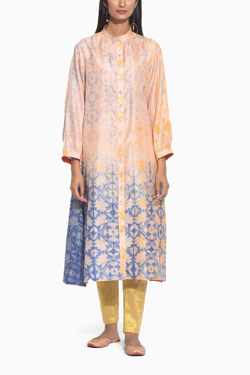 Peach Grey Geometric Flower with Sequins Kurta